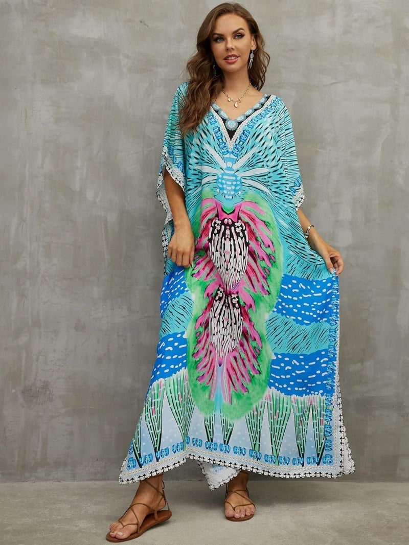 IMAGEKOPE Kaftan Dresses for Women Plus Size Bathing Suit Cover up Caftan Maxi Beach Dresses - Image 2